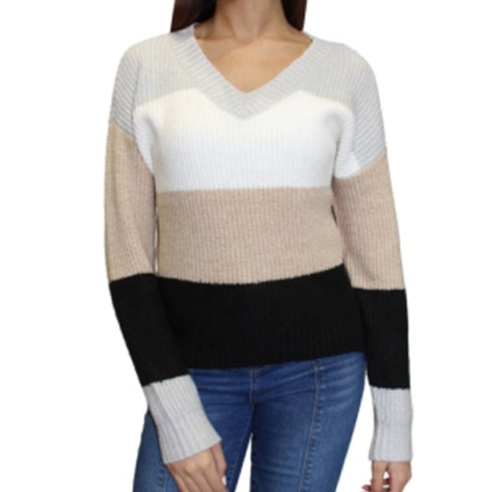 JR360 Almost Famous Multicolor Juniors' Colorblocked V-Neck Sweater Size XL